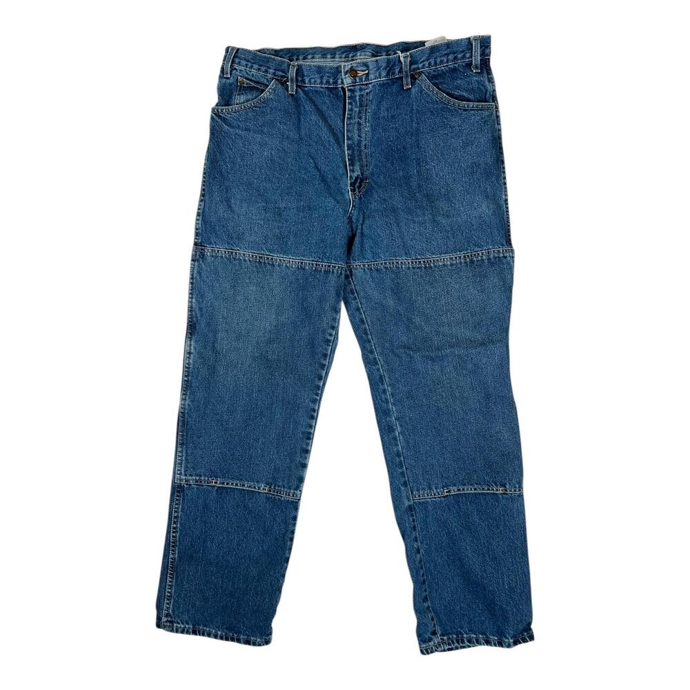 Dickies Double Knee Jeans Mens 38x32 Blue Relaxed Straight Work Denim Pants